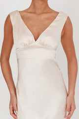 Leila V-Neck Low Back Satin Midi Dress Ivory