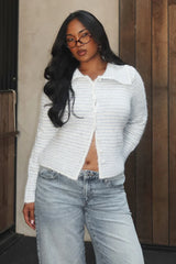 Gavrielle Collared Knit Cardigan Stripe Baby Blue