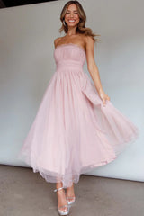 Fayette Strapless Mesh Midi Dress Blush