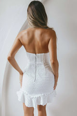 Zoey Lace Overlay Strapless Flounce Hem Mini Dress White