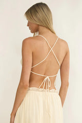 Marivelle String Tie Open Back Top Oyster