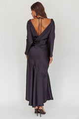 Cecilia Long Sleeve Drape Back Maxi Dress Navy