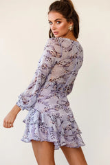 Kerry Layered Balloon Sleeve Dress Flower Pattern Lilac
