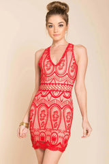 Paris Lacey Bodycon Dress Red