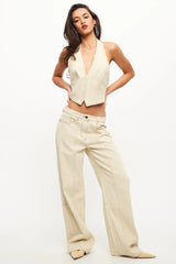 LIONESS Je Suis Halter Top Ecru