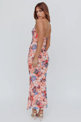 Teava Laced Waist Maxi Dress Flowers Orange