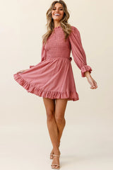 Marianna Long Sleeve Shirred Bust Dress Rose