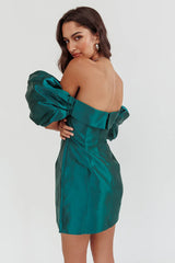 Lovers Rock Puff Sleeve Strapless Mini Dress Hunter Green