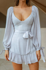 Make Memories Balloon Sleeve Molded Bust Dress Lilac