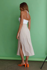 Prue Halterneck Midi Dress Beige