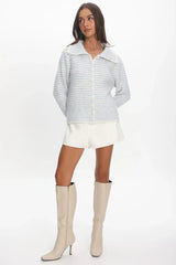 Gavrielle Collared Knit Cardigan Stripe Baby Blue