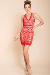 Paris Lacey Bodycon Dress Red