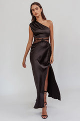Tarly Lace Waist One-Shoulder Maxi Dress Black