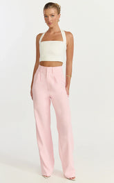 Melissa Pants - Pleat Front Wide Leg Tailored Pants in Pink