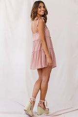 Dolly Layered Ruffle Tied Shoulder Strap Dress Rose