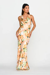 Cassiopeia Open Back Maxi Dress Lily Print Yellow
