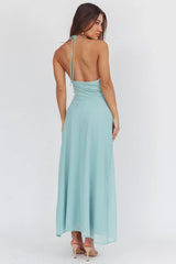 Petronilla Rosette Halterneck Maxi Dress Sage