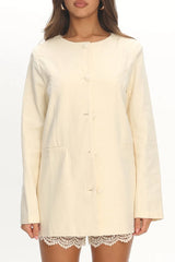 Vikki Round Neck Structured Top Butter