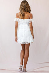 Enchanted Fine Mesh Frill Dress White