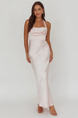 Fair Play Gathered Bust Halter Maxi Dress Pink