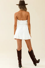 Dream All Day Shirred Ruffle Feature Strapless Dress White