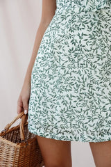 Hope Tie-Knot Bust Mini Dress Leaf Print White
