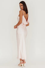 Treats Cowl Back Satin Maxi Dress Baby Pink