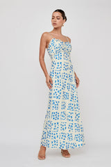 Anja Frill Trim Maxi Dress Print Cream Blue