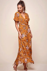 Cheri Floral Wrap Maxi Dress Mustard