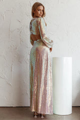 Inna Long Sleeve Cut-Out Maxi Dress Sequin Rose Gold
