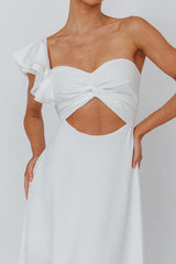 Jolina Ruffle Shoulder Midi Dress White