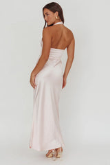 Fair Play Gathered Bust Halter Maxi Dress Pink