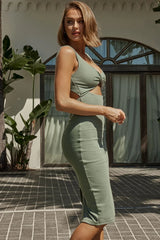 Light My Way Cut-Out Waist Midi Dress Pistachio
