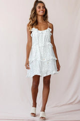 Maria Frill Trim Polka Dot Dress White