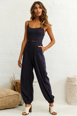Santa Barbara Cuffed Hem Belted Jumpsuit Navy