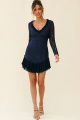 Isabella Long Sleeve Open Back Lace Dress Navy