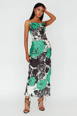Highland Pleated Bust Midi Dress Floral Green
