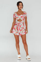 Whimsical Cut-out Bodice Romper Floral Pink
