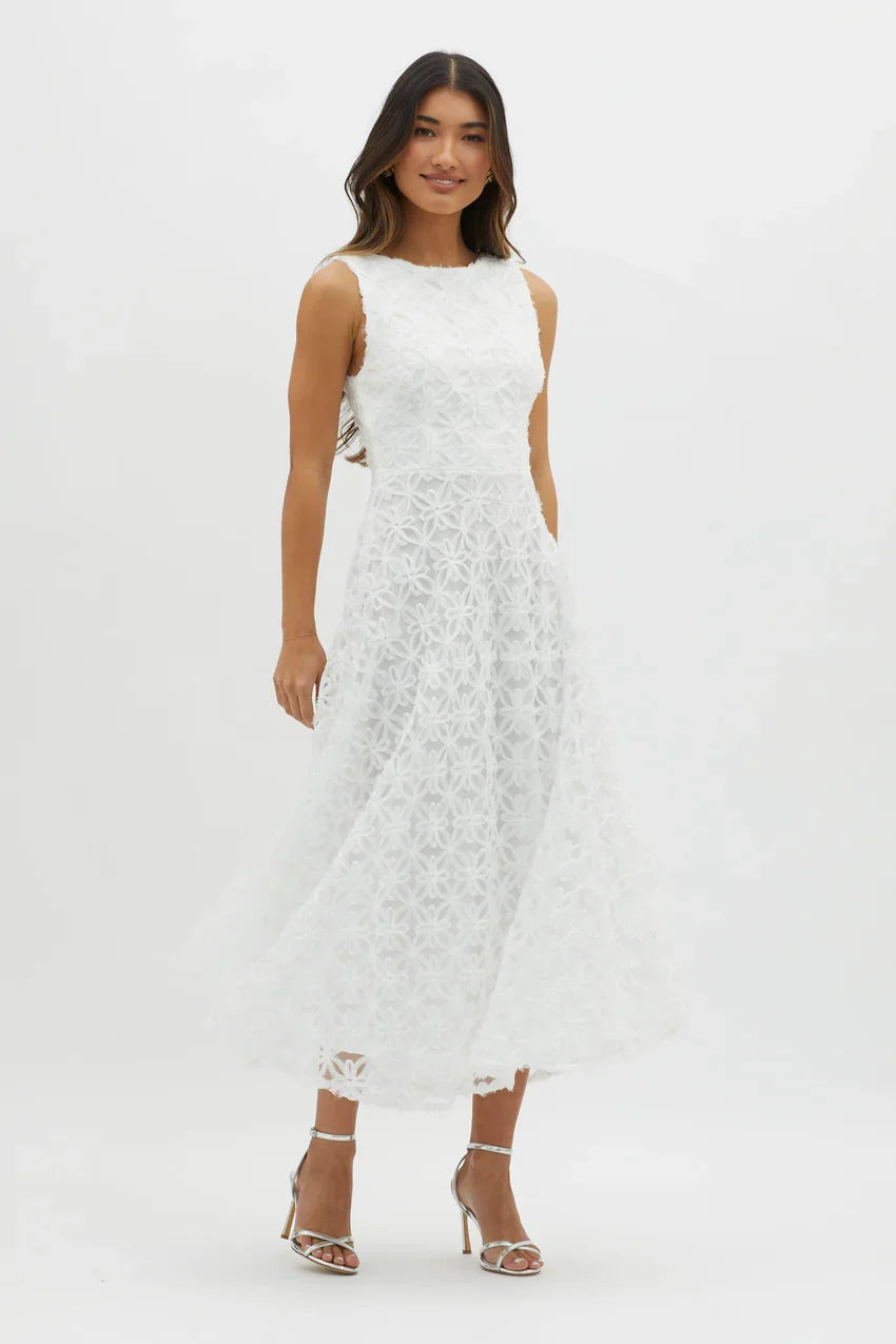 Dianne Sleeveless Embellished Midi Dress White