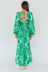Yessica Balloon Sleeve Midi Dress Floral Green