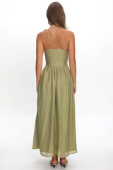 Andrina One-Shoulder Ruched Maxi Dress Olive