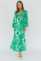 Yessica Balloon Sleeve Midi Dress Floral Green