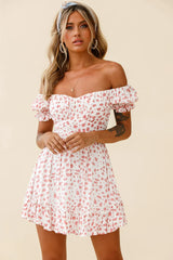 Linka Off-Shoulder Tie Back Dress Spot Print Pink/White
