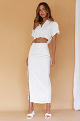 Cool It Cut-Out Waist Button Midi Dress Bone