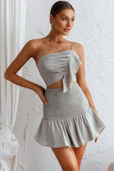 Bridie One Shoulder Shirred Mini Dress Pistachio