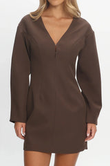 Hendrix Long Sleeve Mini Dress Chocolate