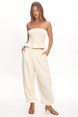 Norina Shirred Waist Pants Cream