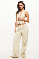 LIONESS Je Suis Halter Top Ecru