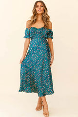 Linka Off-Shoulder Tie Back Midi Dress Leopard Print Green