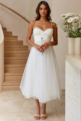 Smitten Sweetheart Neckline Chiffon Midi Dress White